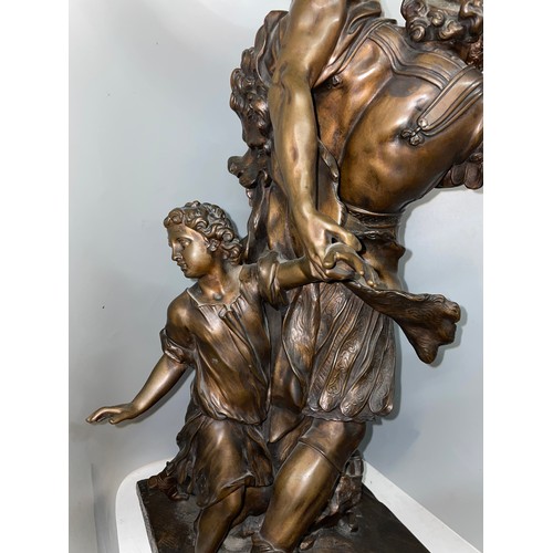 538 - AFTER PIERRE LEPAUTRE PATINATED BRONZE OF AENEAS CARRYING ANCHISES WITH ASCANIUS OUT OF TROY HEIGHT ... 