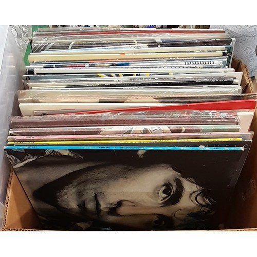 416 - BOX OF VINYL LPS MAINLY 80S AND 90S SIMPLE MINDS, BE BOP DELUXE, HUMAN LEAGUE, YAZOO, GENESIS ETC