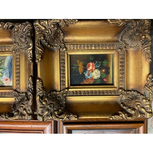 325 - PAIR OF OILS ON BOARD OF STILL LIFE OF FLOWERS IN ORNATE FRAMES, AND FIVE OTHER STILL LIFE PAINTINGS... 