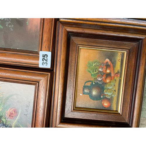 325 - PAIR OF OILS ON BOARD OF STILL LIFE OF FLOWERS IN ORNATE FRAMES, AND FIVE OTHER STILL LIFE PAINTINGS... 