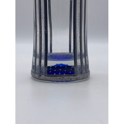 431 - BLUE AND LEADED SECESSIONIST STYLE TAPERED VASE WITH BUBBLE BASE