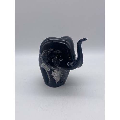 437 - LANGHAM GLASS BLACK AND SILVERED JUMBO THE ELEPHANT PAPER WEIGHT