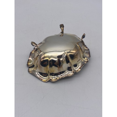 455 - BIRMINGHAM SILVER LOBED OVAL DISH ON FOUR PAW FEET 2 OZ APPROX