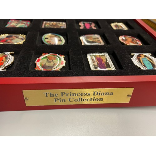 502 - WOODEN CASE OF PRINCESS DIANA PIN COLLECTION