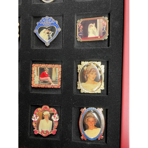 502 - WOODEN CASE OF PRINCESS DIANA PIN COLLECTION