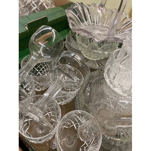 549 - BOX OF GOOD CUT AND PRESSED GLASSWARES, BASKETS, ATOMIZER AND MORE