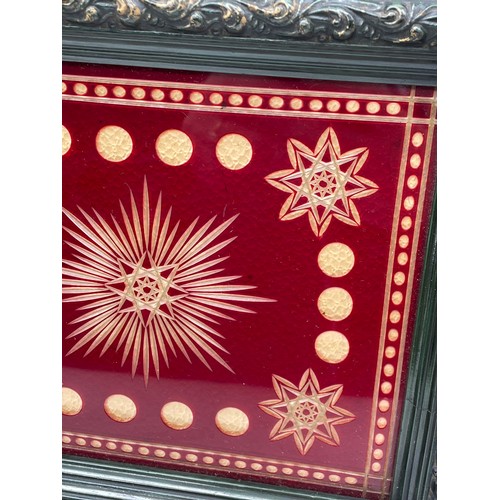 593 - RED ETCHED STAR BURST PANEL IN ORNATE FRAME