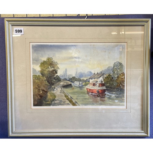 599 - ARTHUR ARMSON WATER COLOUR ENTITLED CANAL AT BRAUNSTON FRAMED AND GLAZED