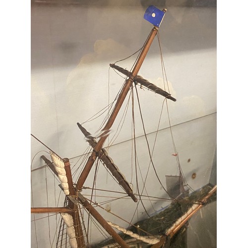 134 - LATE VICTORIAN/EDWARDIAN PERIOD SAILING DIORAMA IN GLAZED CASE