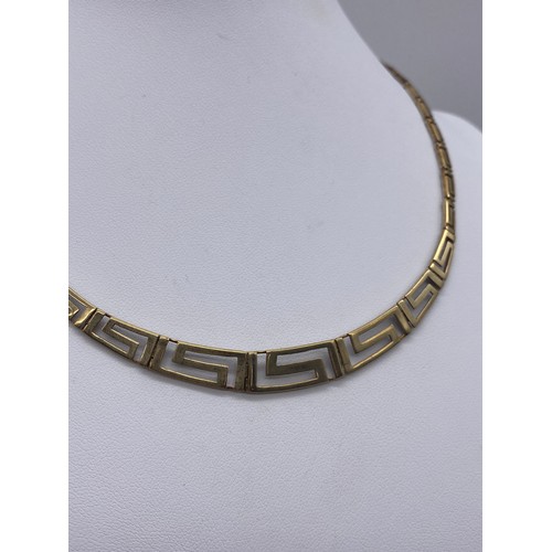 512 - CASED 9CT GOLD GREEK KEY LINK NECKLACE 12.9G APPROX