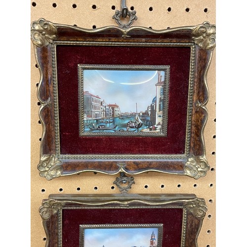 589 - THREE MINIATURE VENETIAN SCENE WATER COLOURS IN ORNATE GILT FRAMES SIGNED RUBY