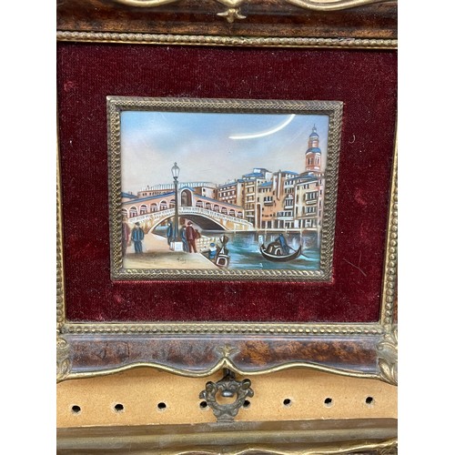 589 - THREE MINIATURE VENETIAN SCENE WATER COLOURS IN ORNATE GILT FRAMES SIGNED RUBY