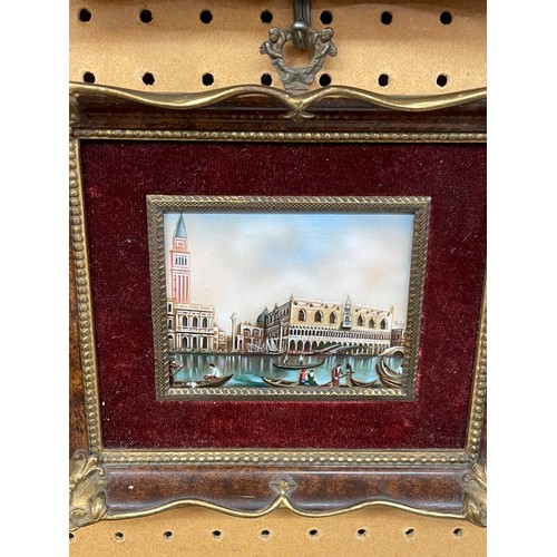 589 - THREE MINIATURE VENETIAN SCENE WATER COLOURS IN ORNATE GILT FRAMES SIGNED RUBY