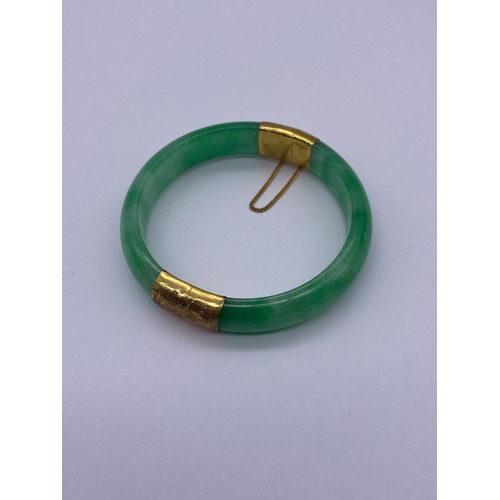 515 - 14K GOLD PLATED JADE BANGLE, AND CASED COMPTON WOODHOUSE CHINESE INSPIRED JADE EFFECT LINK WRIST WAT... 