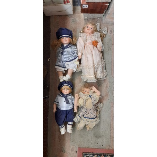 626 - TWO ABVERON BOXED DOLLS AND TWO OTHER BOXED BISQUE HEADED DOLLS, PLUS THREE UNBOXED DOLLS