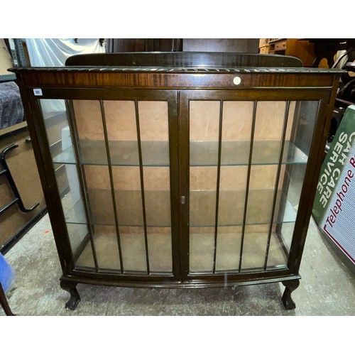 80 - EDWARDIAN BOW FRONT GLAZED CABINET ON CABRIOLE LEGS (LEG A/F)