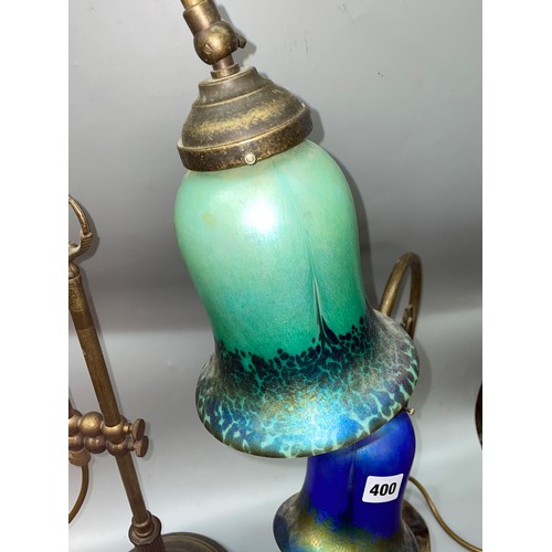 400 - TWO HERON GLASS SHADED LILY STYLE LAMPS A/F