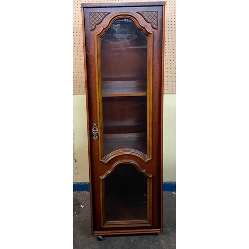 129 - EDWARDIAN GLAZED WALNUT NARROW CABINET