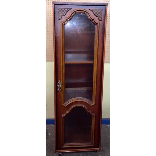 129 - EDWARDIAN GLAZED WALNUT NARROW CABINET