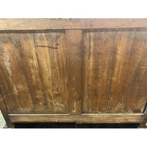 132 - 19TH CENTURY OAK BLOCK PANELLED FRONT CABINET WITH GERMAN STYLE IRON WORK LOCK