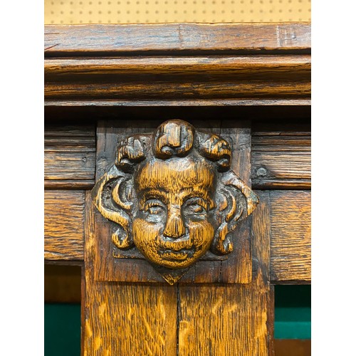 132 - 19TH CENTURY OAK BLOCK PANELLED FRONT CABINET WITH GERMAN STYLE IRON WORK LOCK