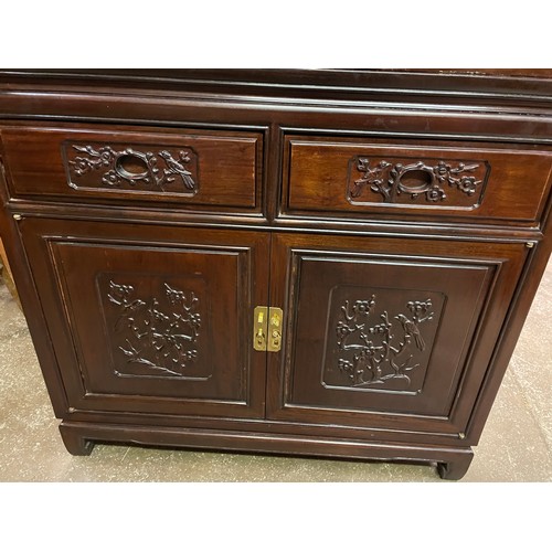 75 - CHINESE INFLUENCE CARVED PANEL GLAZED CABINET