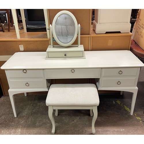 97 - PAINTED STAG KNEEHOLE DRESSING CHEST WITH BOX TOILET MIRROR