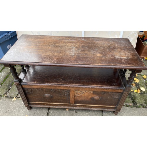 113 - 1920S OAK BARLEY TWIST BOX MONKS BENCH