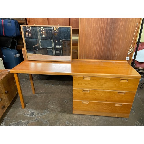 60 - 1970S YEW WOOD THREE DRAWER KNEEHOLE DRESSING TABLE