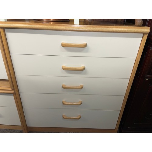 70 - BEECH AND CREAM FIVE DRAWER CHEST