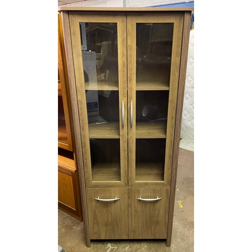 153 - WALNUT EFFECT NARROW DOUBLE GLAZED DISPLAY CABINET