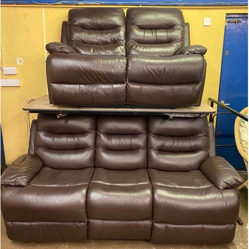 79 - BROWN LEATHER THREE SEATER AND TWO SEATER RECLINING SOFAS