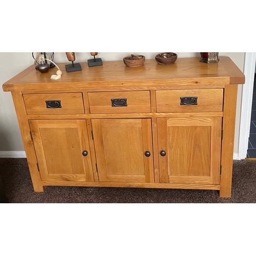 156 - OAK SIDEBOARD WITH METAL HANDLES