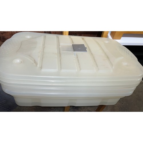 413 - THREE PLASTIC ROLLER UNDER BED STORAGE BOXES WITH LIDS