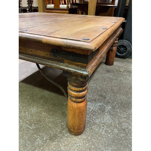 90 - SPANISH WALNUT AND IRON STRAPWORK SQUARE TABLE