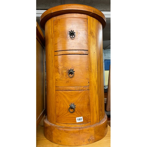 162 - CYLINDRICAL THREE DRAWER WOODEN CHEST