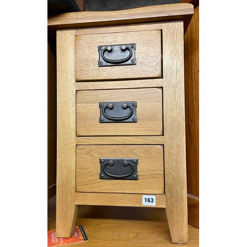 163 - OAK THREE DRAWER BEDSIDE CHEST