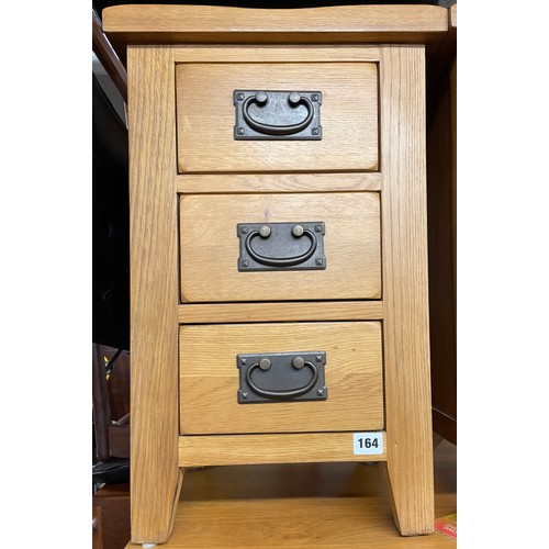 164 - OAK THREE DRAWER BEDSIDE CHEST