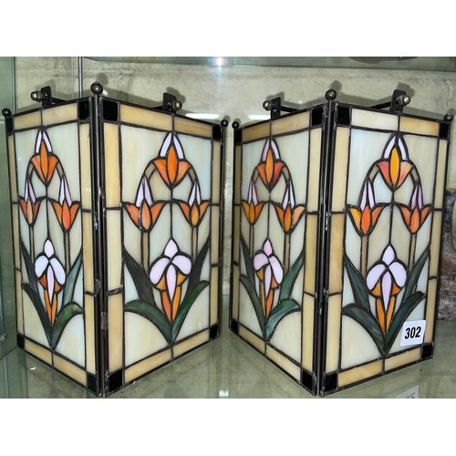 302 - PAIR OF SQUARE SECTION STAINED GLASS LAMP SHADES