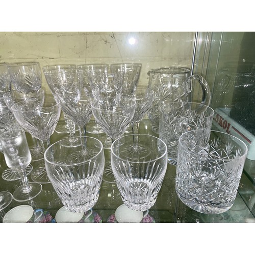 293 - SHELF OF GOOD QUALITY CUT AND ETCHED GLASSWARE INCLUDING TANKARDS, PRESERVE JAR AND COVER, TUMBLERS,... 