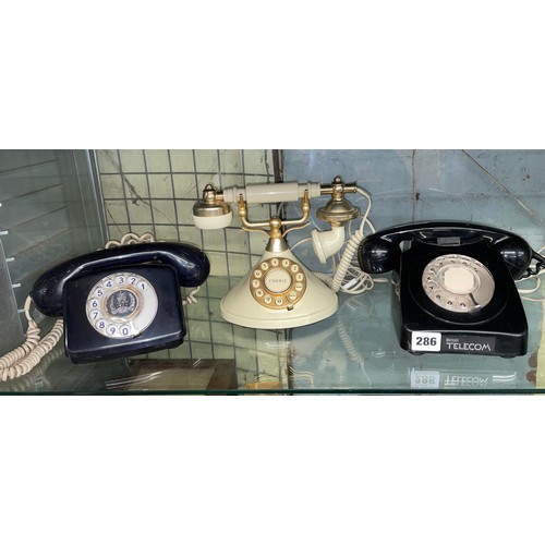 286 - BRITISH TELECOM BLACK TELEPHONE, 1977 PHONE, AND CREAM EXAMPLE