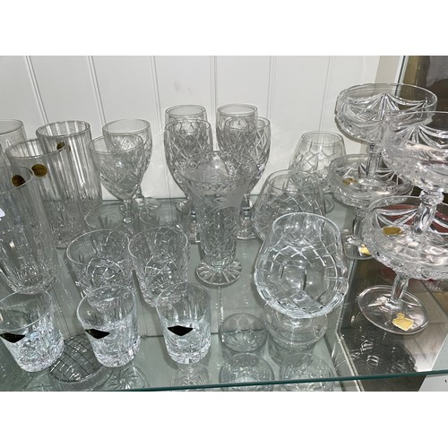 253 - TWO SHELVES OF ROYAL BRIERLEY AND OTHER CUT GLASSWARES