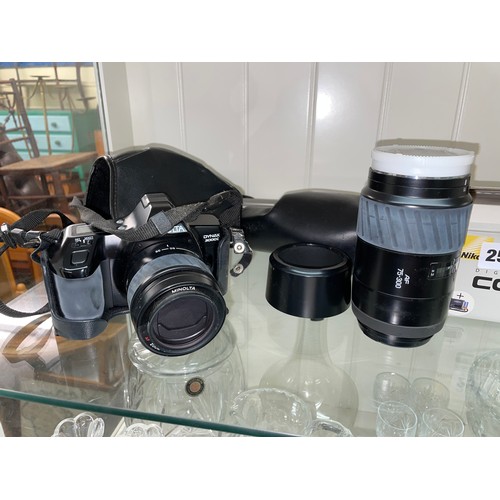 251 - MINOLTA DINAX 3000 CAMERA WITH LENSES, NIKON DIGITAL COOL PIX AND A KODAK ZOOM CAMERA