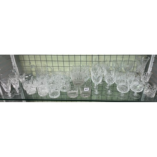 277 - SHELF OF GOOD QUALITY CUT GLASS TUMBLERS, TANKARDS, ICE PAIL