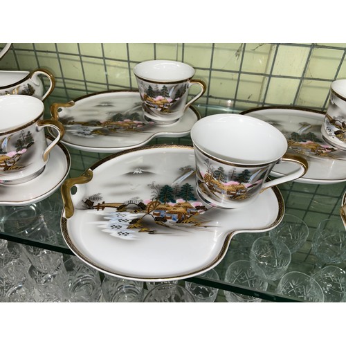 276 - HAND PAINTED KUTANI BREAKFAST CUP AND SAUCER SERVICE