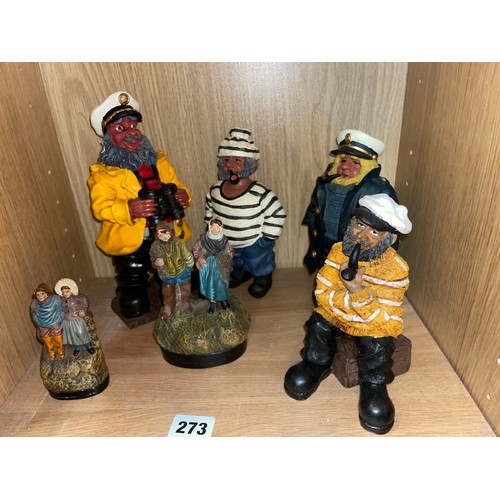 273 - TWO FRENCH TERRACOTTA FISHER GROUPS AND RESIN FISHERMAN AND SAILORS