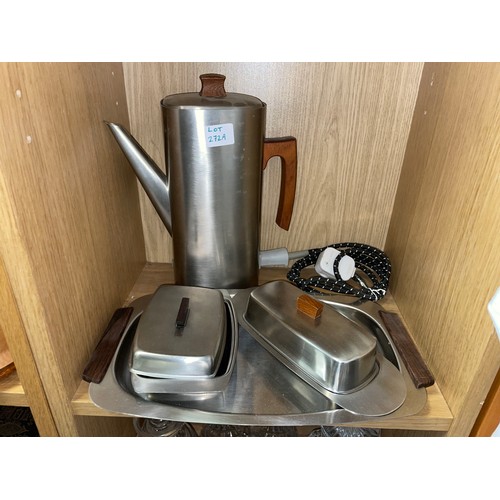 272A - STAINLESS STEEL BUTTER DISHES, OBLONG TRAY AND COFFEE POT