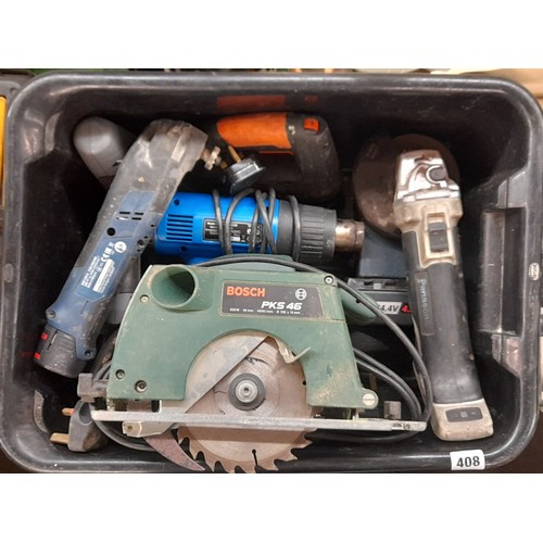 408 - BOSCH RADIAL SAW, CORDLESS ANGLE GRINDER, JIGSAW, AND ATTACHMENT'S