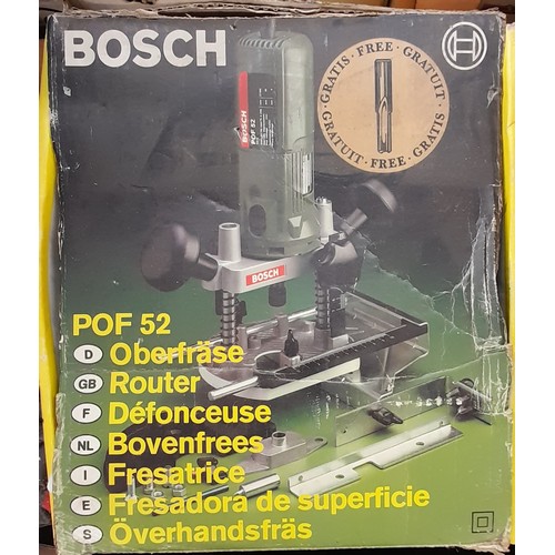 402 - BOSCH POF52 ROUTER, BOSCH PDA180 DELTA SANDER, BOSCH PSS ORBITAL SANDER, AND BOSCH PST50 JIGSAW