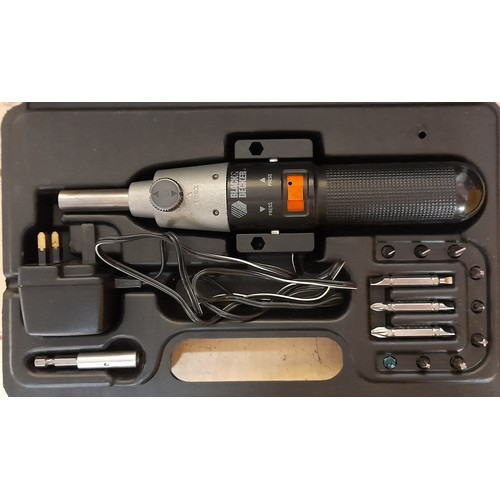 403 - POWER BASE POWER DRILL, CASED SOCKET AND DRIVER KIT, WIRE STRIPPERS, BLACK AND DECKER POWER DRIVER K... 